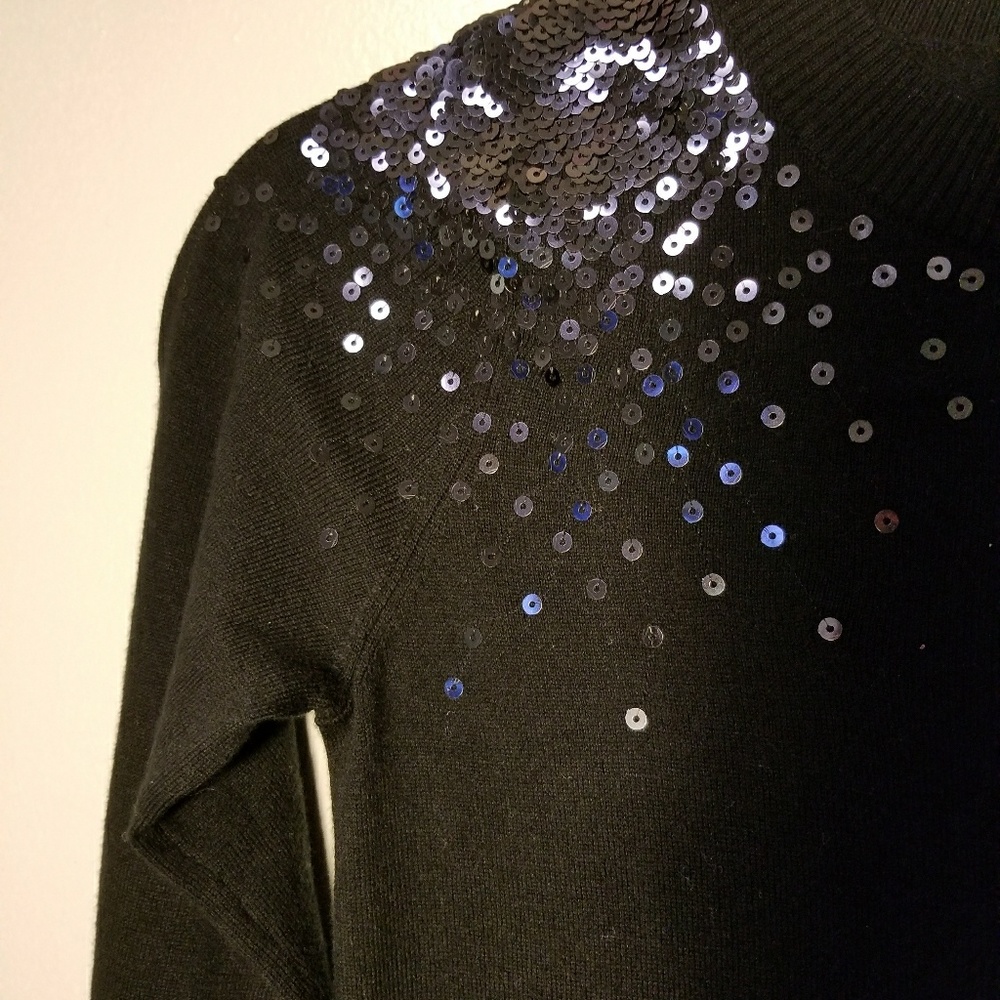 Black Silver Sequin Shoulder Express Sweater - image 2